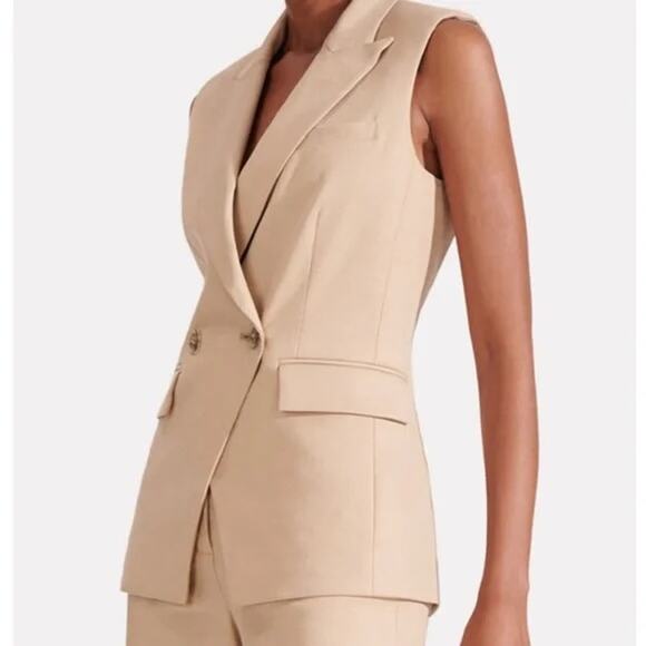 Veronica Beard Anouka Linen Blend Vest Sleeveless Khaki Tan Beige Blazer Size 0 - Picture 7 of 7